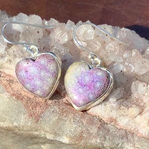 RARE PURPLE INDONESIAN FOSSIL CORAL 925 STERLING SILVER EARRINGS